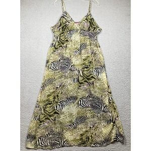 She's Cool Midi Sun Dress Womens Juniors XL Green Zebra Print Babydoll Lined